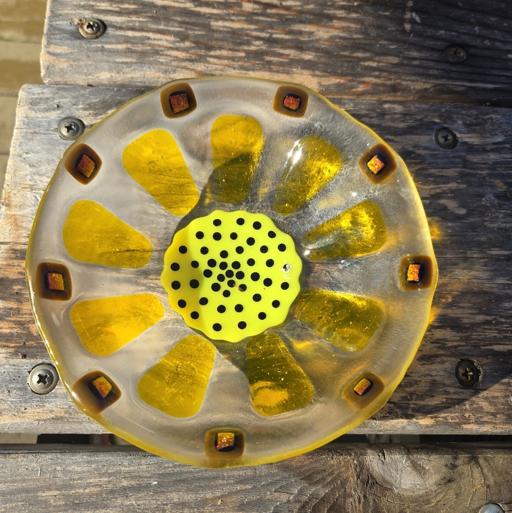 Handmade Fused Glass Sunflower Dish Glass Art